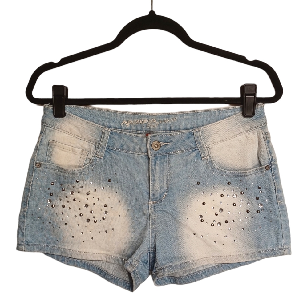 ARIZONA JEANS CO Studded Rhinestone Light Blue Denim Shorts 9